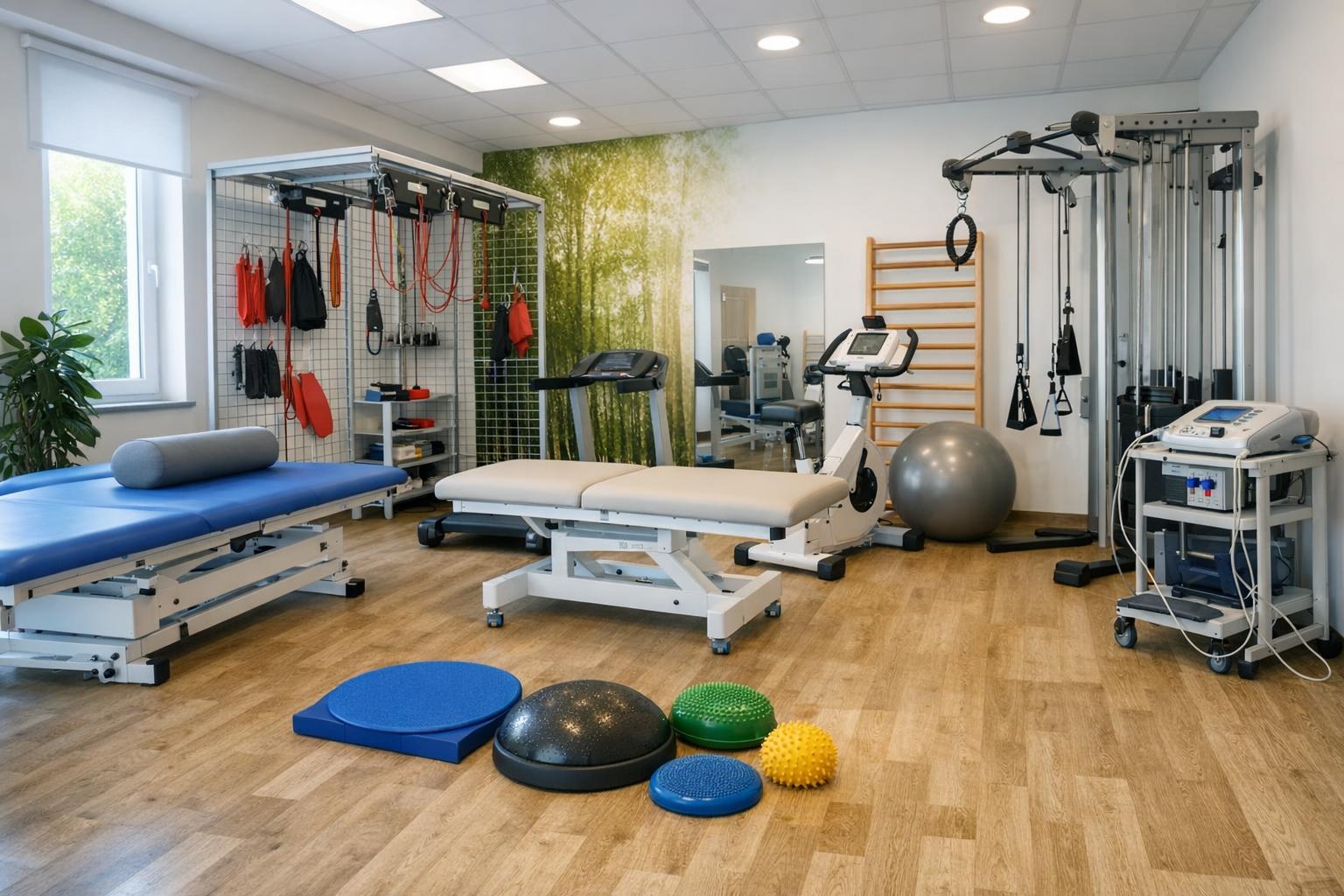 Zdjęcie wnętrza gabinetu rehabilitacji - sala terapeutyczna z urządzeniami
