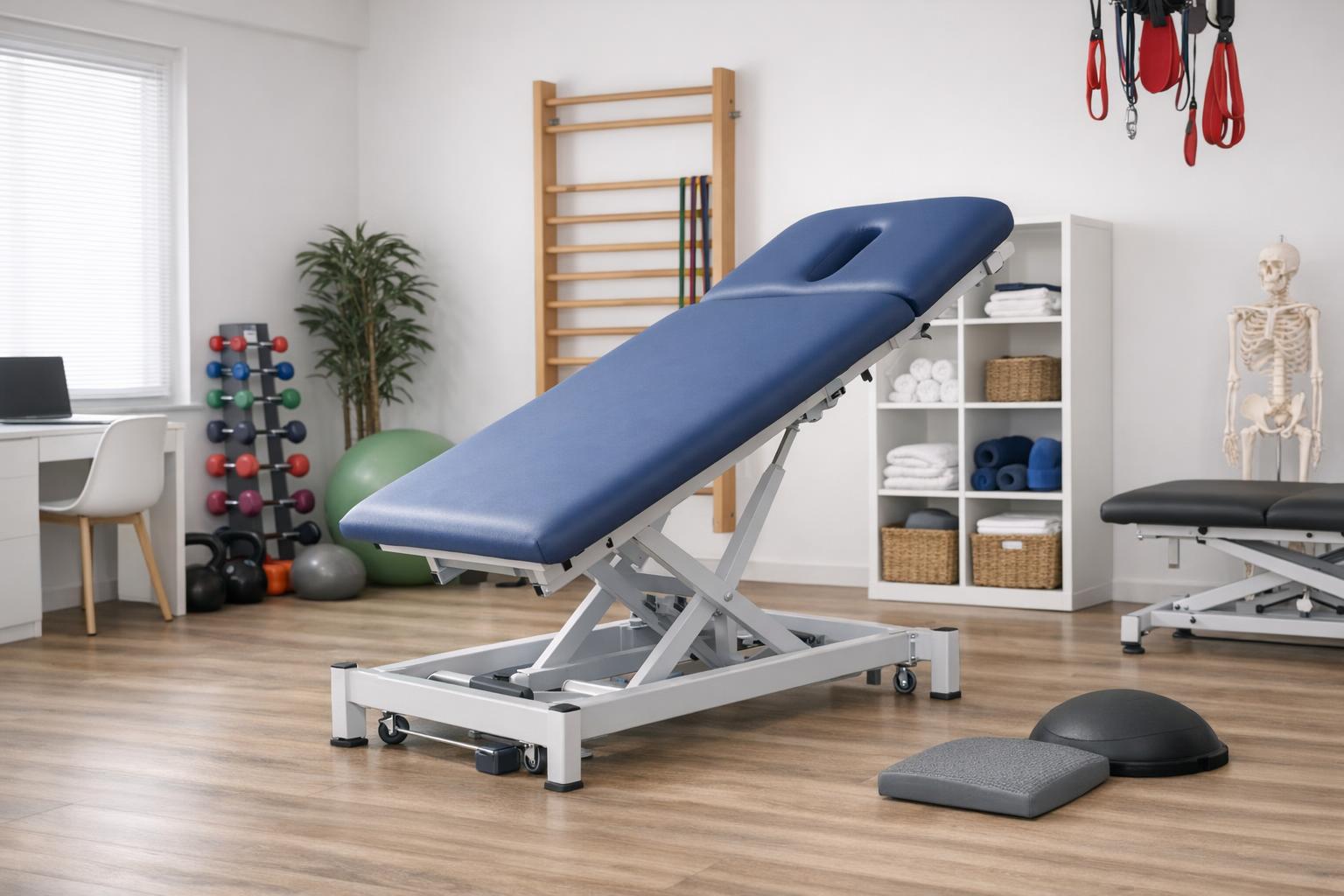 Gabinet rehabilitacyjny z uniesioną ławką do ćwiczeń